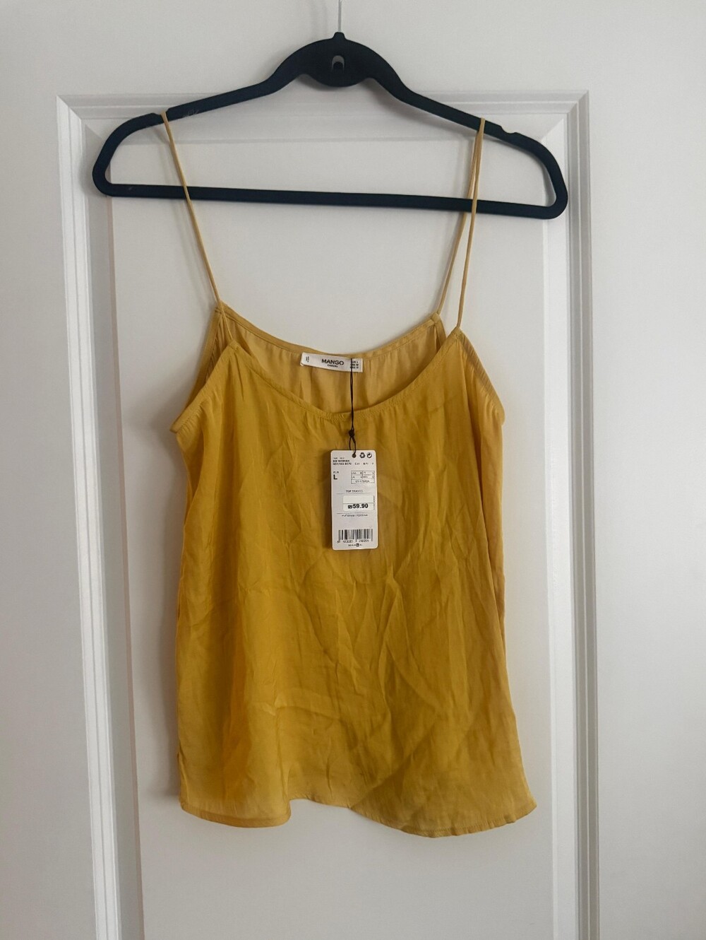 Mango Women's Mustard Spaghetti Strap Silk Cami Top